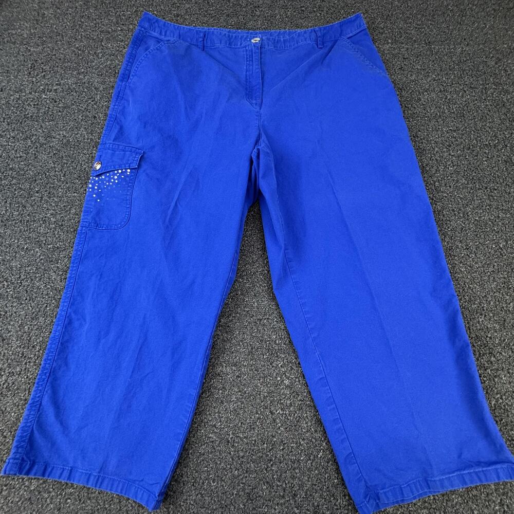 Lark Lane Pants Womens Size 16 Blue Capri Stretch Rhinestone Pockets Relaxed Fit